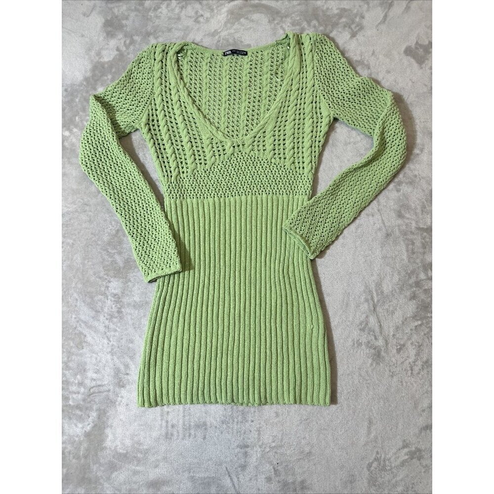 zara cable knit mini dress Women’s Above Knee Green Size Small Le sserafim